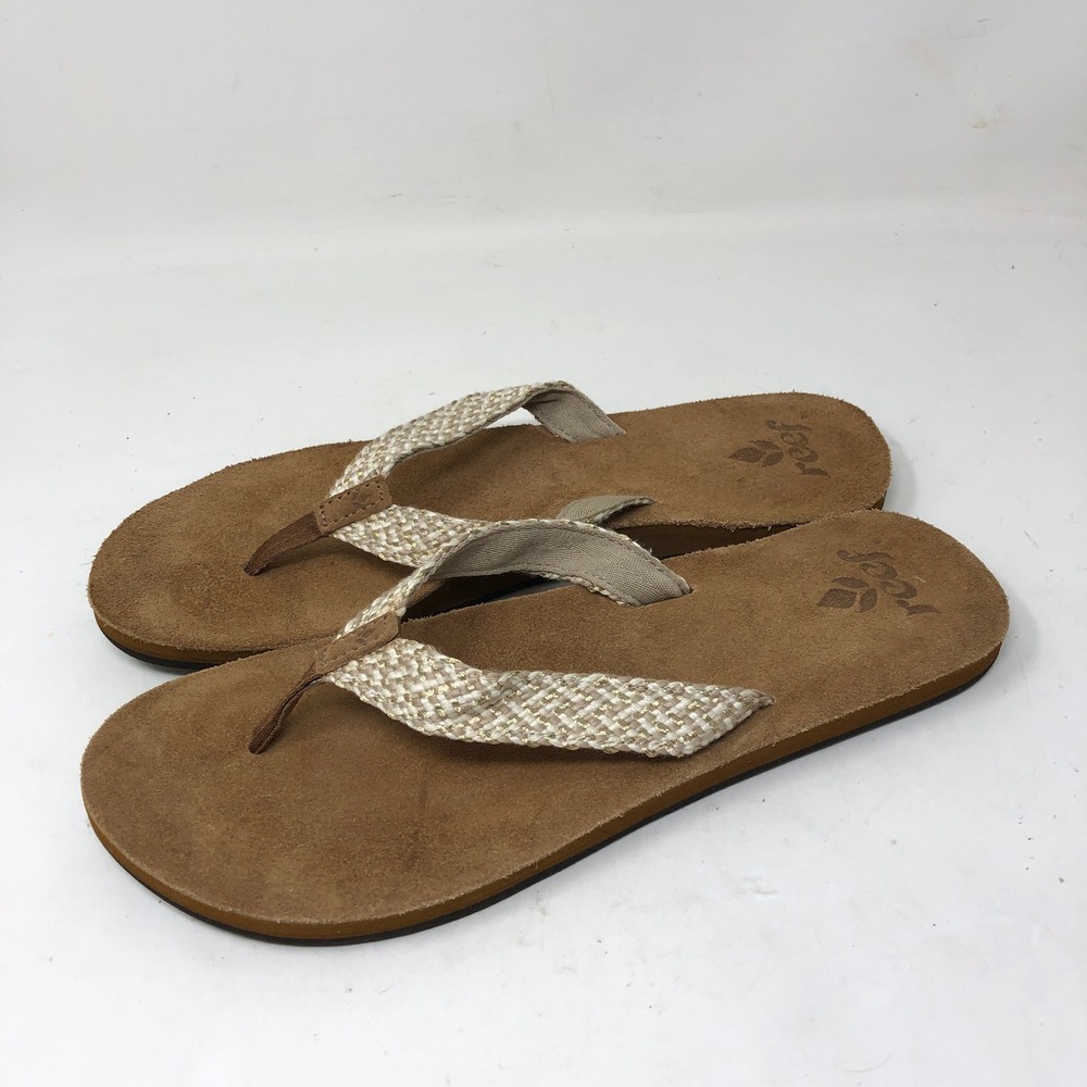 Reef Womens 9 Flip Flop Fasa Sandals Tan Woven Thong Toe Post Flat NWOB - Picture 4 of 8